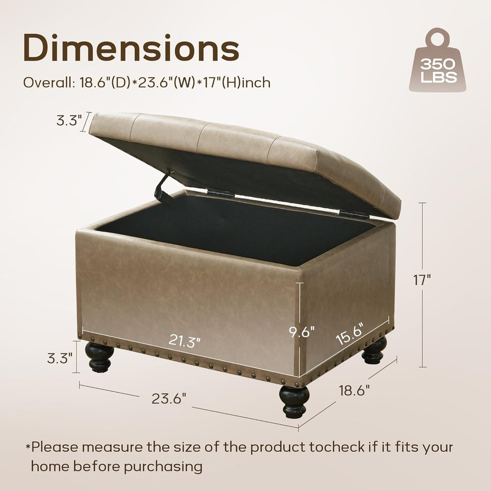 Zihanhome Leather Ottoman with Storage, Upholstered Button Tufted Ottoman Foo...