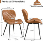 Dining Chairs Set of 3, Comfy Modern Dining Chairs with Thick Cushions, Upholstered Faux Leather Kitchen Side Chairs with Adjustable Metal Legs for Dining Room (Caramel)