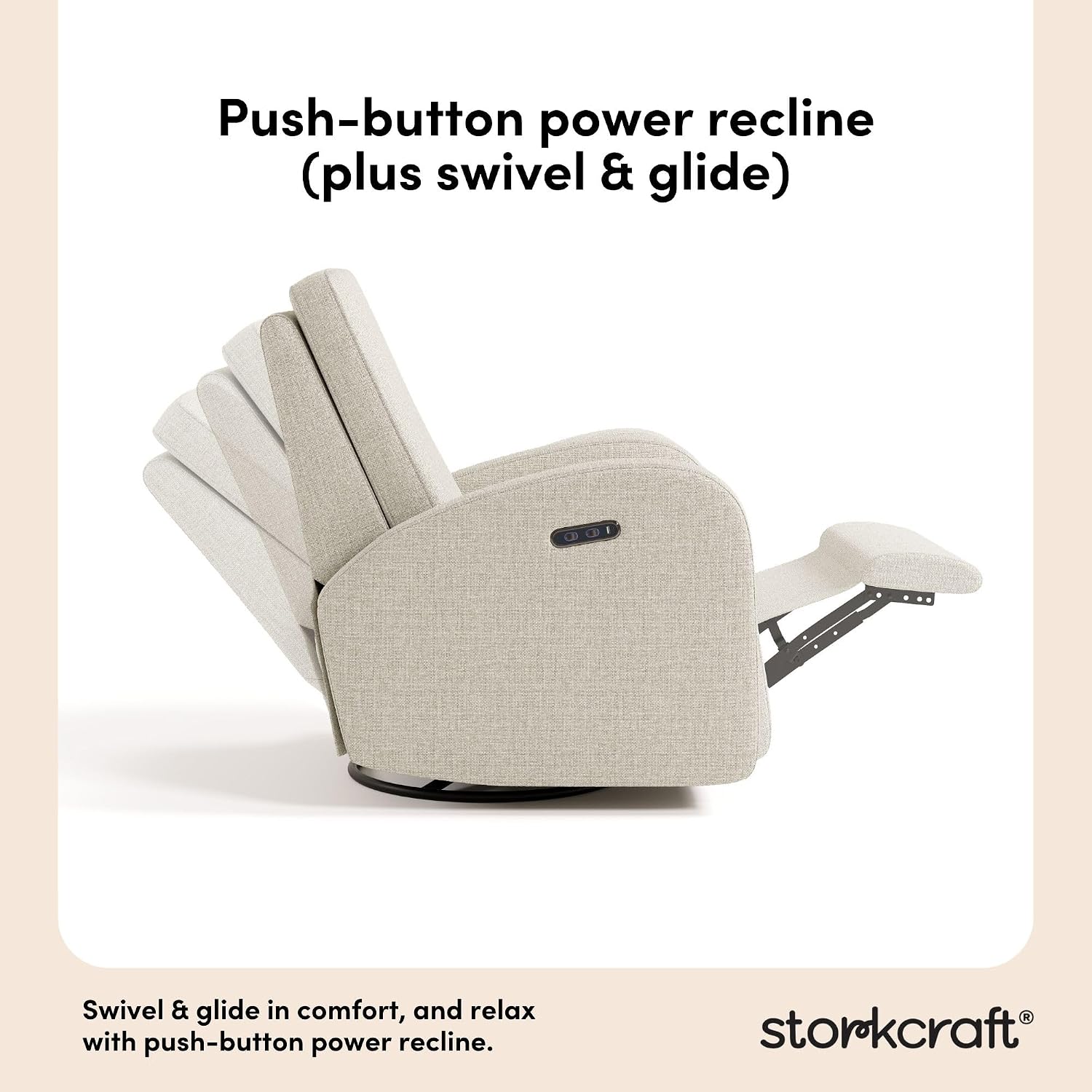 Storkcraft Santa Monica Power Recliner Swivel Glider, Dune Basketweave | Effortless Electronic Power Recline, USB-A & USB-C Charger