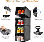 12 Pack Shoe Boxes Organizer, Magnetic Door Shoe Storage Boxes, Clear Sneaker Storage Box for Women/Men, Fit up to US Size 12