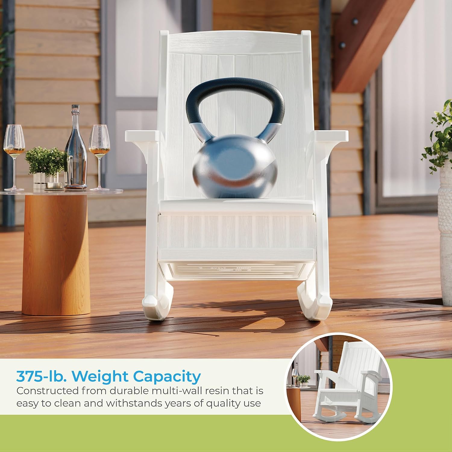 Suncast Outdoor Patio Rocking Chair with 7 Gal. of Under-Seat Storage, Stylish Faux Wood Outdoor Rocker for Patios, Ice Cube
