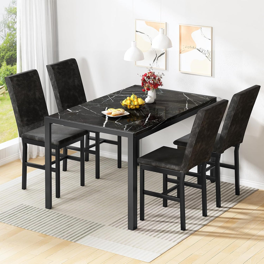 AWQM Products 5-Piece Marble Dining Set, Modern Kitchen Table and Chairs for ...