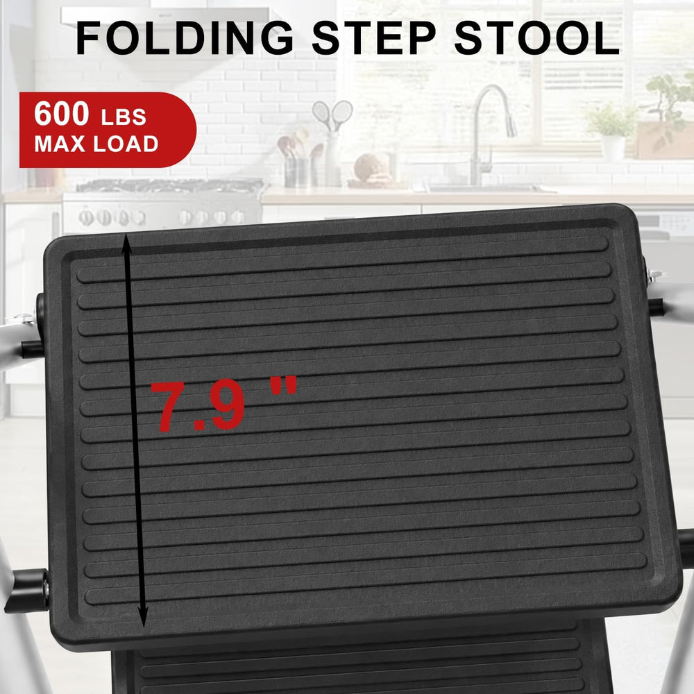 3 Step Ladder for Kitchen Step Stool, Lightweight Folding Step Stool with Cur...