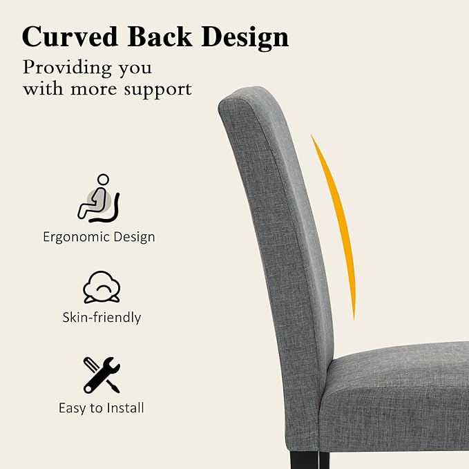 LSSPAID Dining Chairs Set of 6, Modern Stylish Fabric Upholstered Parson Chair, Dining Room Chairs with Solid Wood Legs for Kitchen Living Room, Grey