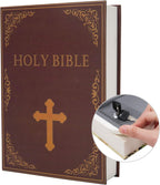 Real Paper Transfer Book Safe, Hollow with Secret Hidden Compartment, Key Lock, 8.7"×6"×2" (Bible-Key)