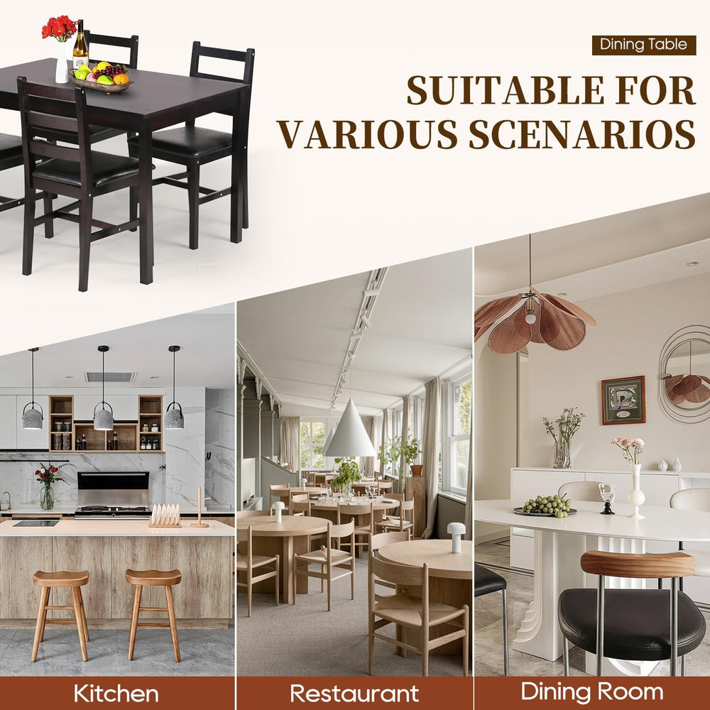 FDW | 5-Piece Solid Wood Dining Table Set for 4 | Brown | Space-Saving Design...