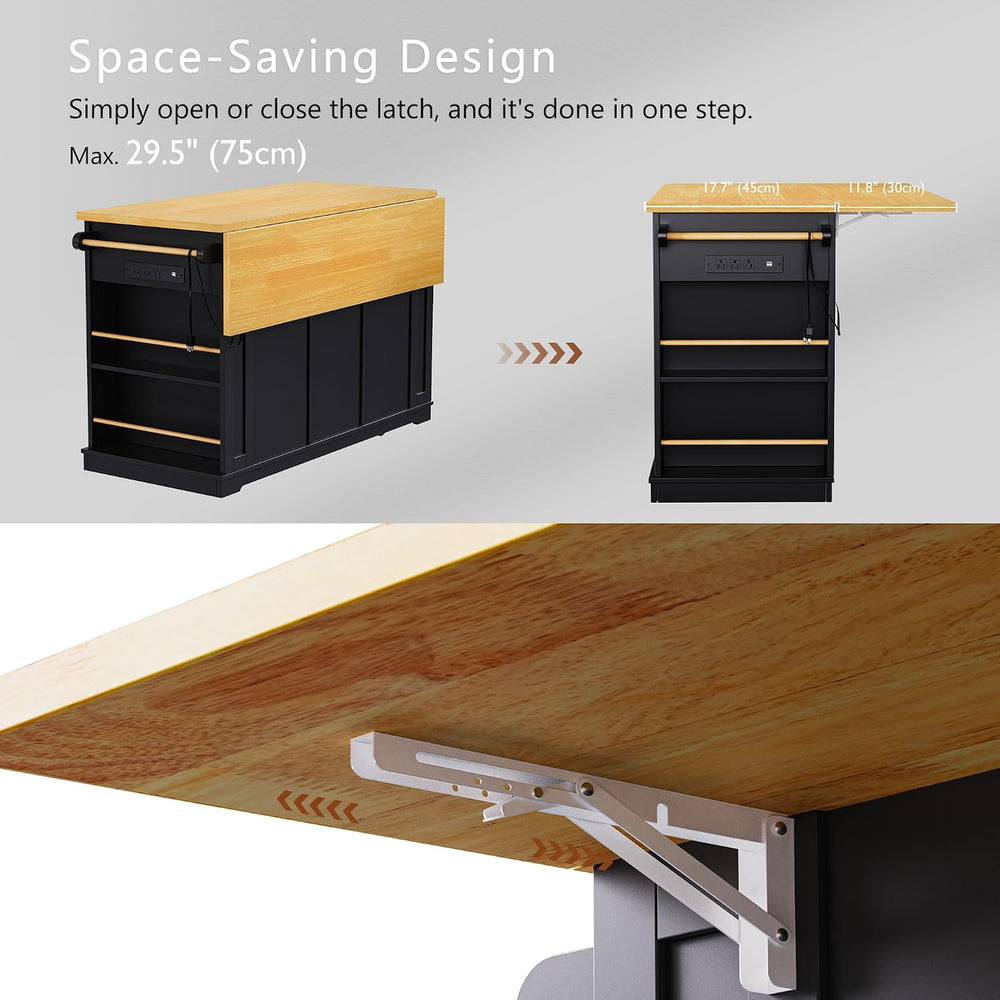 53" Kitchen Island with 2 Bar Stools, Large Rolling Kitchen Island on 5 ...