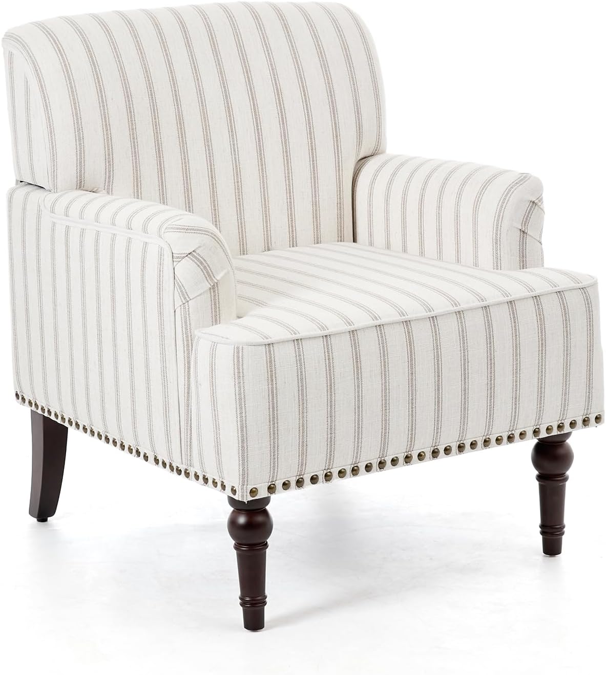 Stripe Accent Chairs Set of 2, Fabric Upholstered Armchair for Living Room, Nailhead Trim Club Arm Chair Comfy Single Sofa Bedroom Reading Seat with Wood Legs - Pinstripe Light Brown