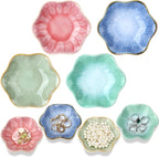 4 Pack Small Jewelry Dish Ceramic Trinket Holder Tray for Rings Earrings Key Bowl Women Mother's Day Wedding Gift (Pink,Blue,Cyan,Green)