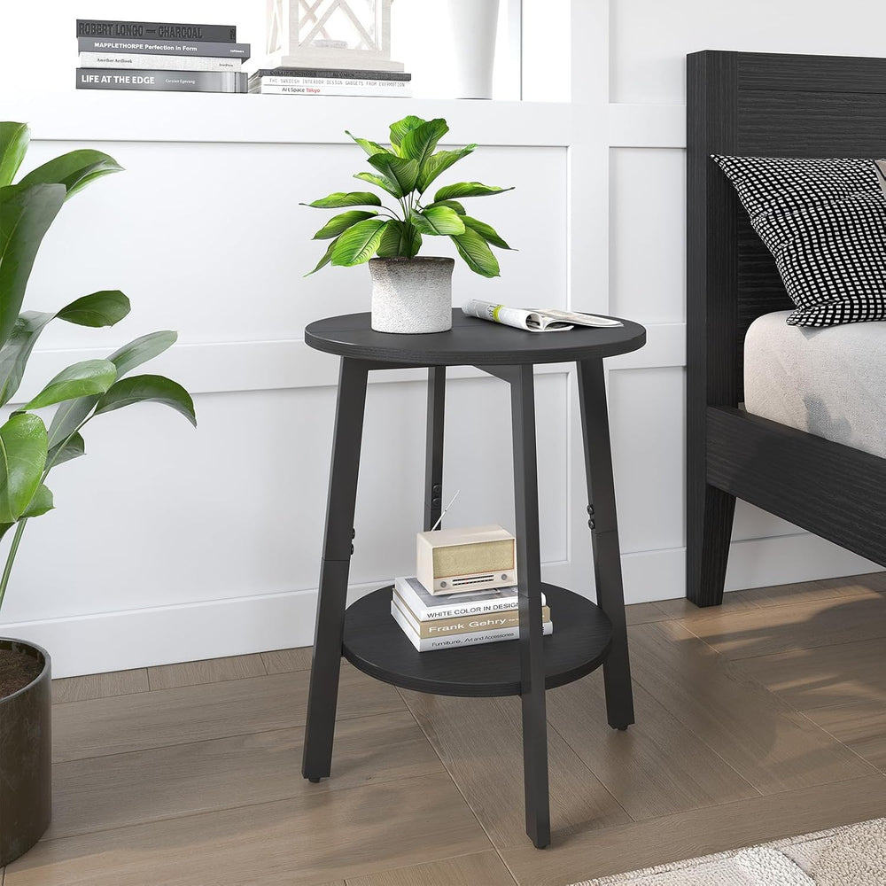 sthmec Side Table Set of 2, Small Round End Table with Storage Shelf for Smal...