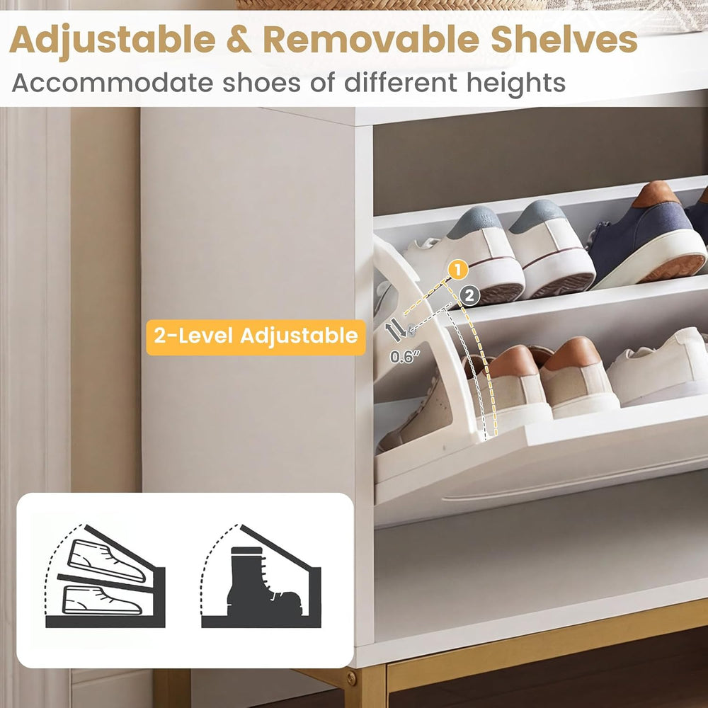 Giantex Shoe Storage Bench with 2 Flip Drawers, 39.5" W Entryway Bench w...