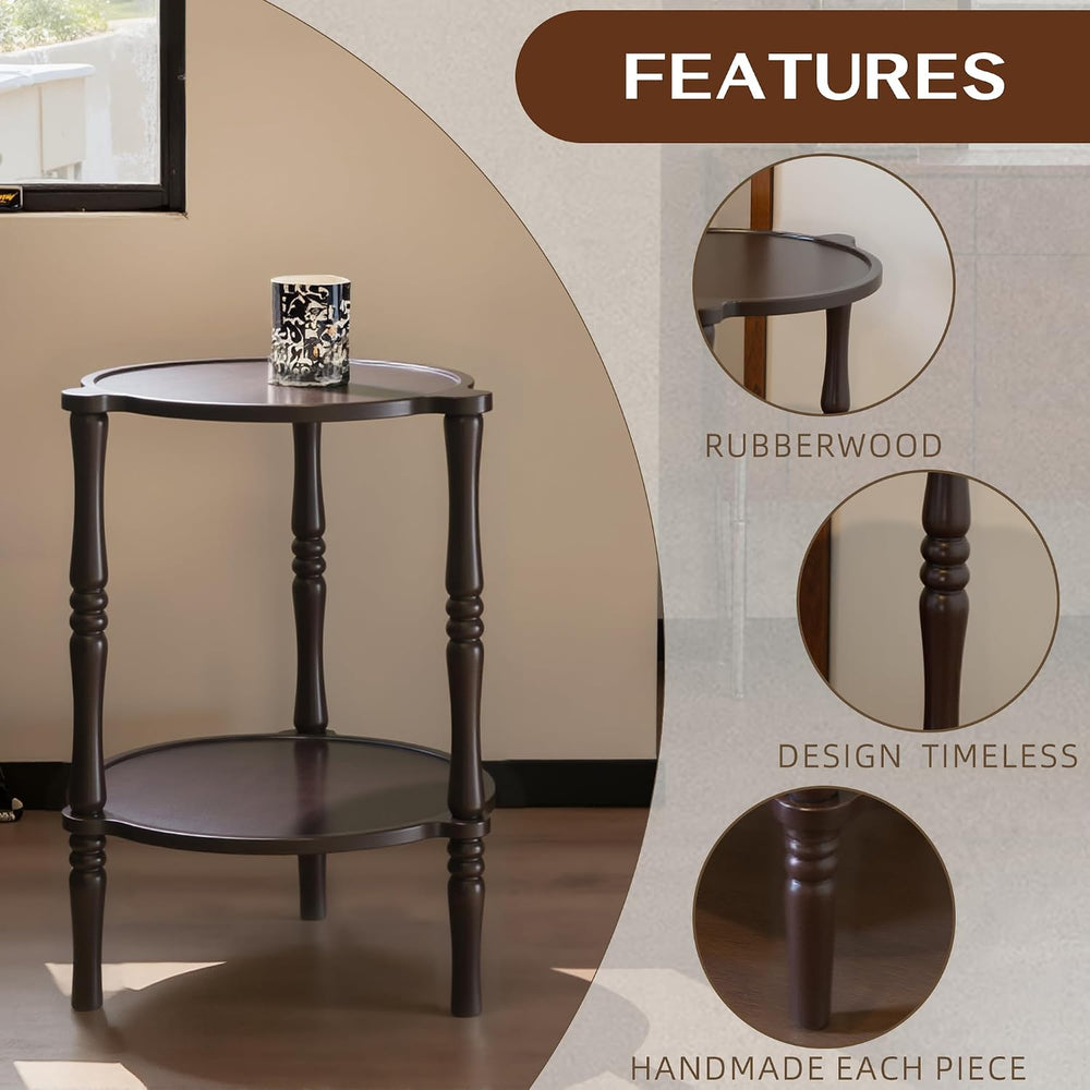 Accent Wood End Table, 2-Tier Round Bedside Table, Natural Side Table Nightst...