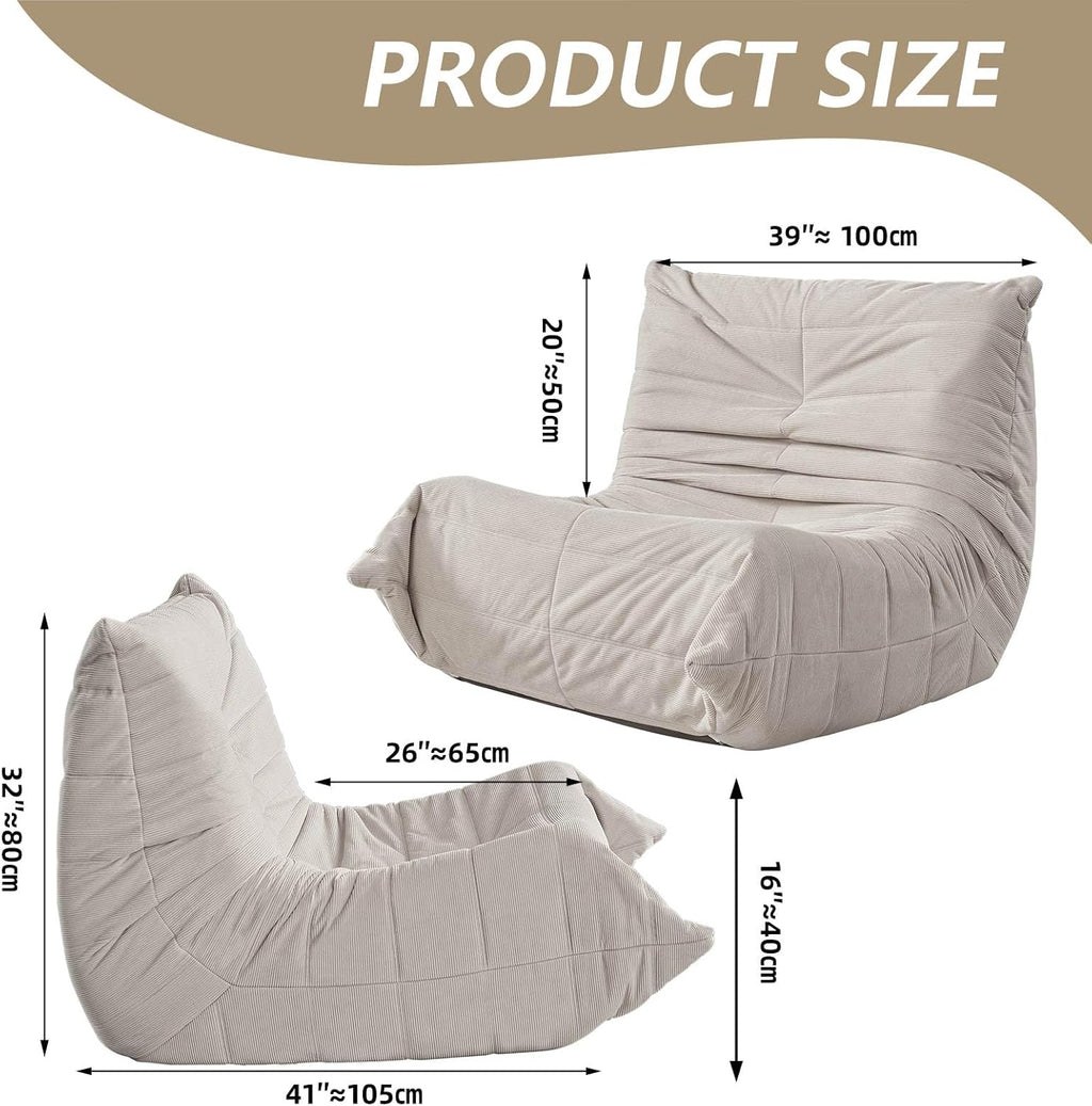 Modern Living Room, Adult Bean Bag Floor Sofa, Super Soft and Comfortable Memory Foam Lazy Sofa, Togo Recliner Furniture, Suitable for Balcony Bedroom Fireside Chair (Apricot)