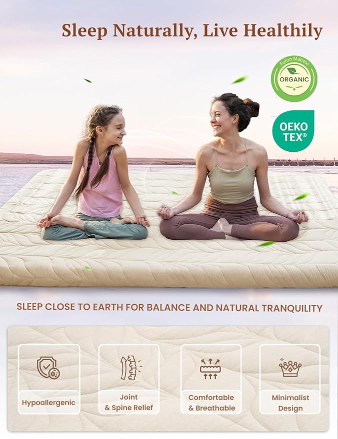 ZonLi Japanese Floor Mattress Futon Mattress Queen Size, 4" Thicken Roll Up Tatami Mat w/ 100% Cotton Washable Cover, Portable & Foldable Floor Bed Mattress for Sleeping, Dormitory, Adult Kids, Khaki