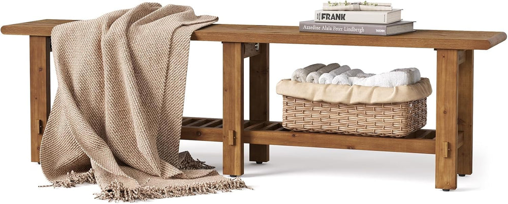 LITTLE TREE Solid Wood Entryway Shoe Bench, 63" Farmhouse Narrow End of ...