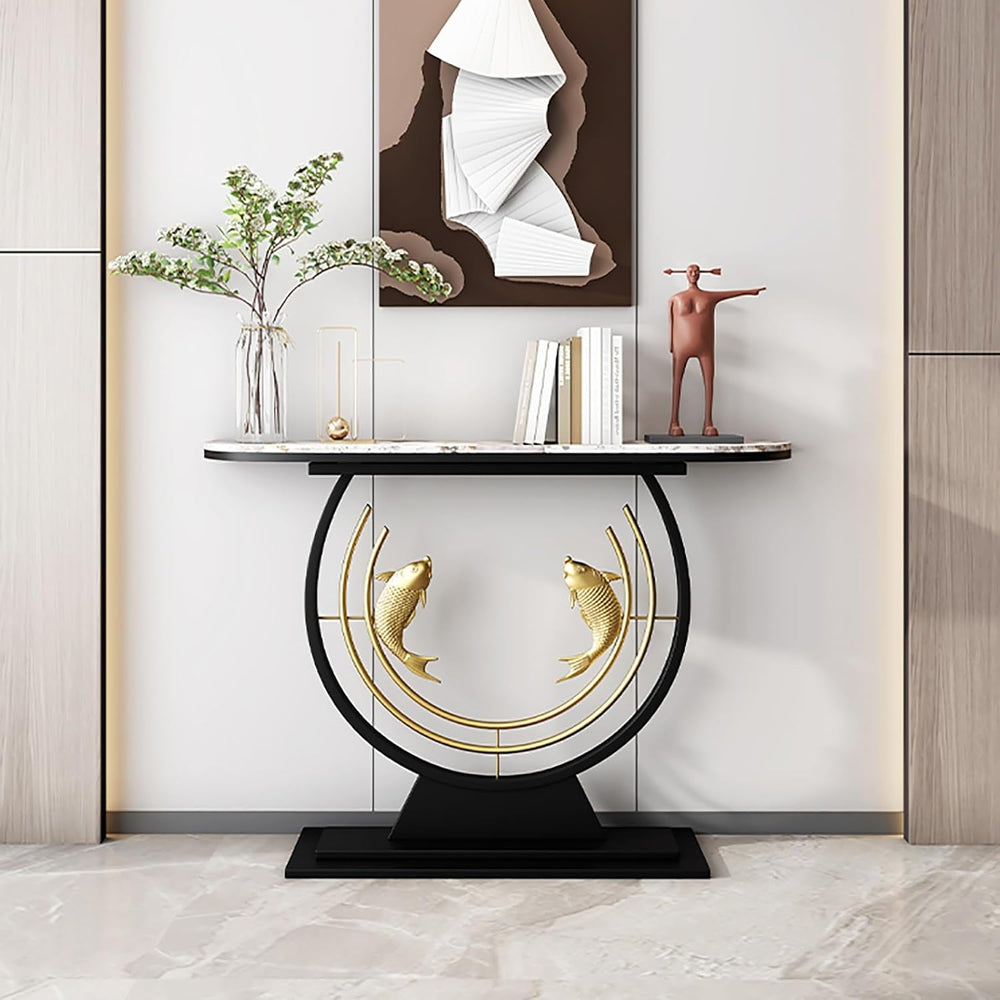 Narrow Long Entryway Accent Table with Marble Tabletop,Modern Console Table w...