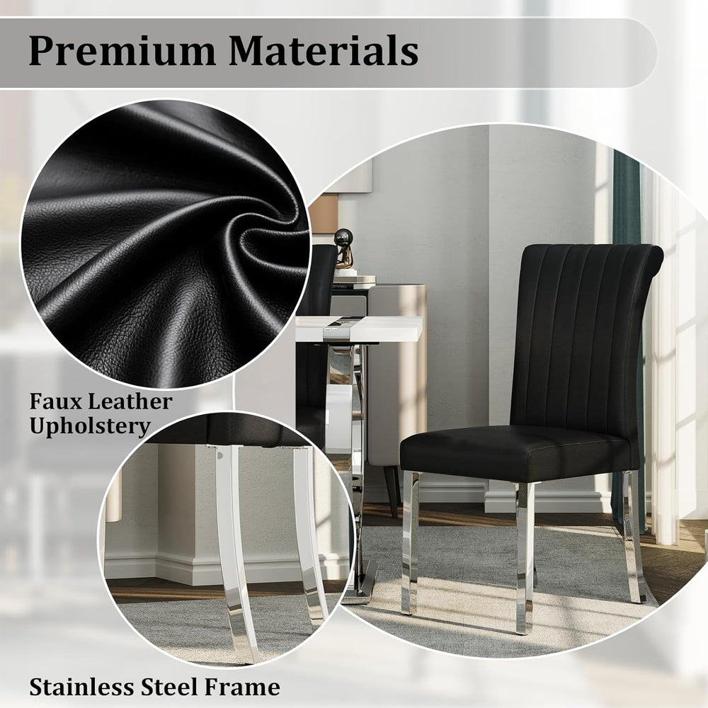 ACEDÉCOR Modern Dining Chairs Set of 6, Black Leather Dining Room Chairs with...