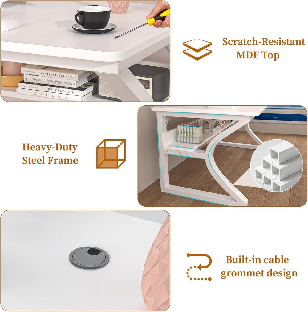 47 inch Computer Desk, Home Office Desk with Storage Shelf, Sturdy U-Shaped M...