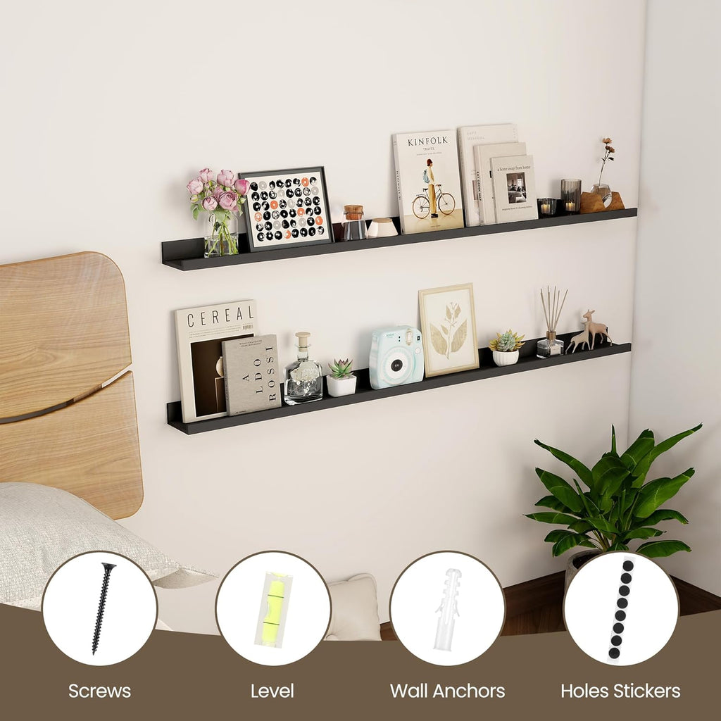 Axeman 48 Inch Black Floating Shelves for Wall | Picture Ledge Shelf Set of 2 | Rustic Picture Shelf for Wall with Ledge | Floating Shelves with Lip | Photo Ledge Shelves for Books Album Records