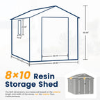 UDPATIO Storage Shed 8 x 10 FT, Resin Sheds & Plastic Outdoor Storage with Floor Large Clearance Outdoors Garden Tool Shed Tuff Outside Patio Shed with Lockable Door for Bike, Garbage Gray White