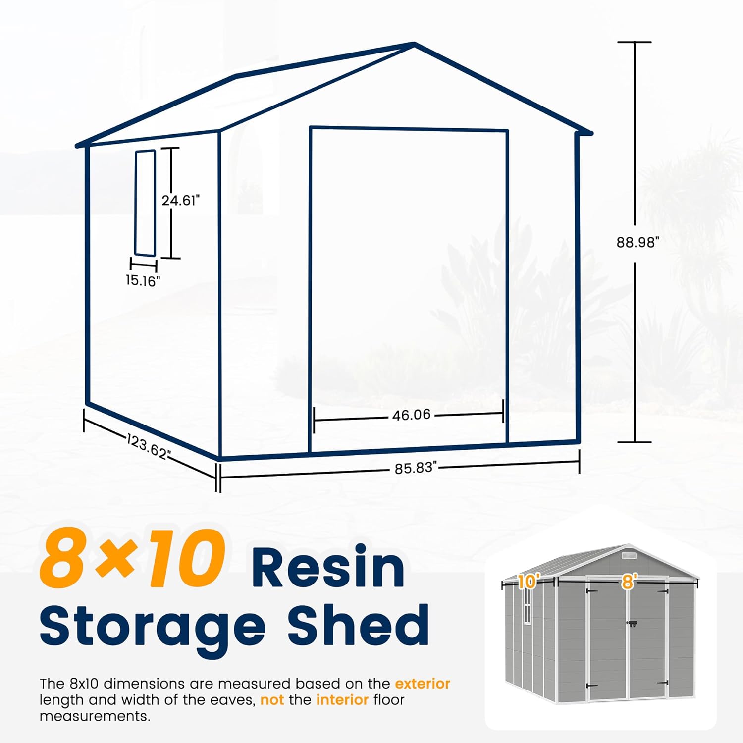 UDPATIO Storage Shed 8 x 10 FT, Resin Sheds & Plastic Outdoor Storage with Floor Large Clearance Outdoors Garden Tool Shed Tuff Outside Patio Shed with Lockable Door for Bike, Garbage Gray White