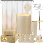 iMucci Bathroom Accessories Bathroom Sets with Shower Curtain, Bath Towel Set, Trash Can, Toilet Brush, Soap Dispenser, Bathroom Accessories Set Complete