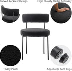 Black Boucle Dining Chairs Set of 4, Upholstered Dining Chairs with Black Metal Legs, Round Modern Dining Chair for Dining Room