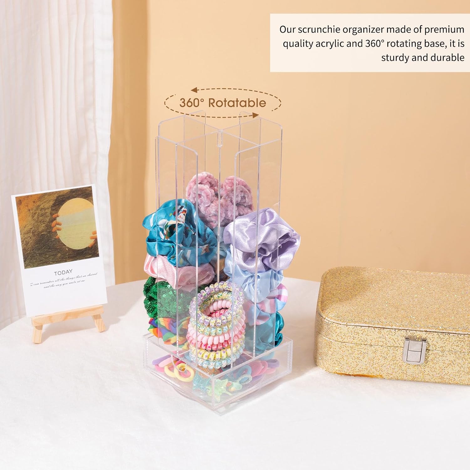 OAOLEER Acrylic Scrunchie Holder Organizer with drawer, Hair Ties Display Stand, 4 Tier Hair Accessories Organizer Storage for Bracelets Bangle Watches (Type C)