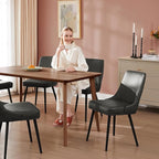 Modern Upholstered Dining Chairs Set of 2 with Thick Seat Cushion and Curved Back, Synthetic Leather Mid-Century Dinner Chair for Kitchen, Dining Room,Cafe (Faux Leather-Gray, Set of 2)