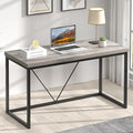 FOLUBAN Modern Home Office Desk, Industrial Vintage Computer Desk, Rustic Wood and Metal Study Writing Table, Simple Work Gaming PC Desks for Bedroom Living Room, Light Grey 53 Inch
