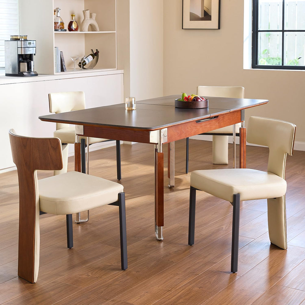 GrandNoor Beige Dining Chairs Set of 4,Faux Leather Dining Chairs with Soft C...