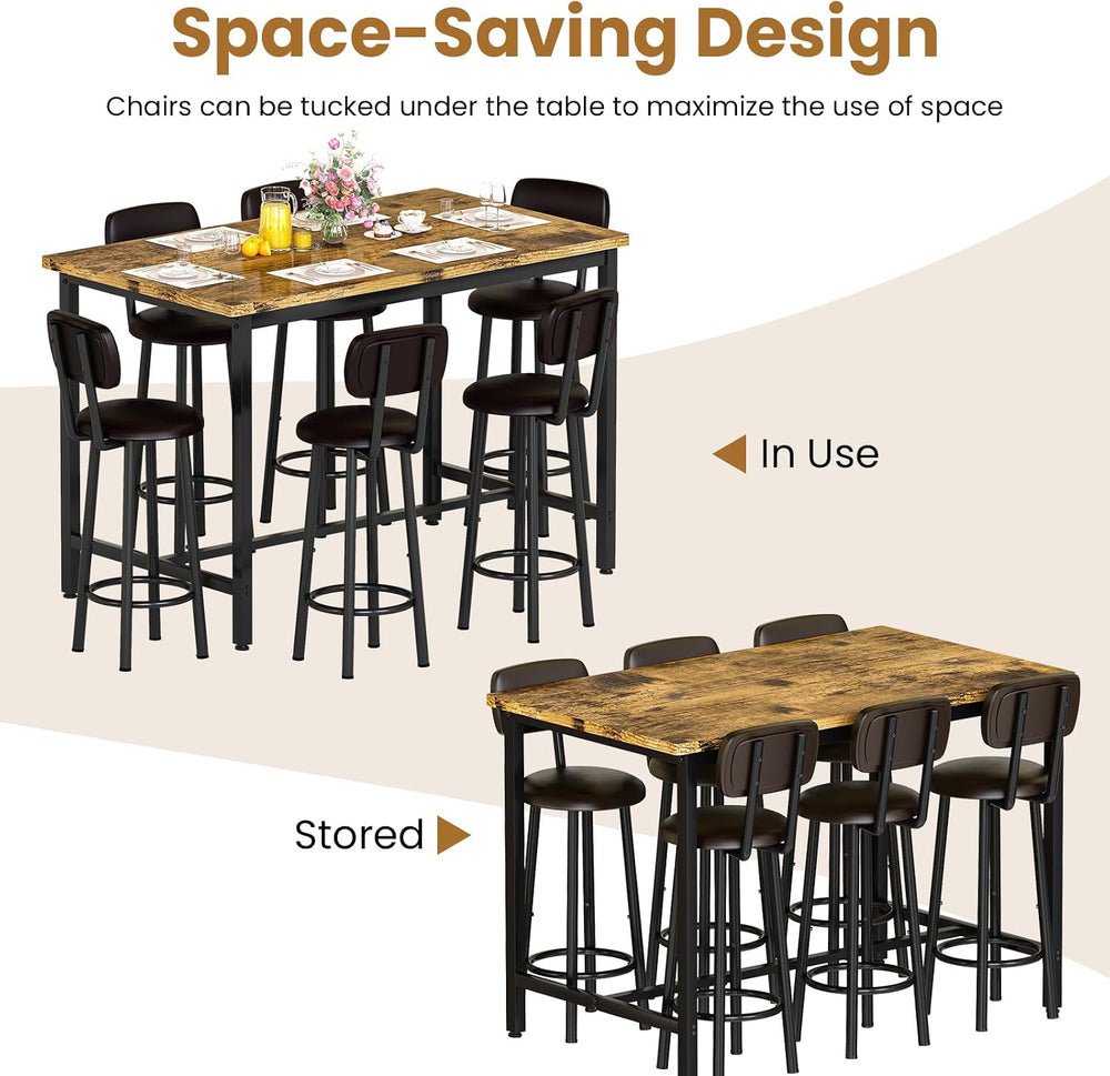Recaceik 50" Dining Table Set for 6, 7-Piece Counter Height Bar Table Se...