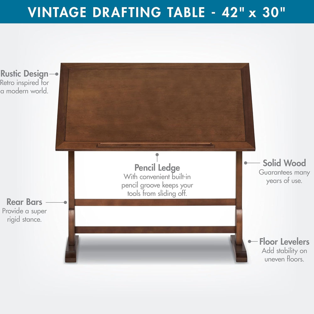 Studio Designs Vintage Drafting Table - Antique Design Solid Wood Drafting Ta...
