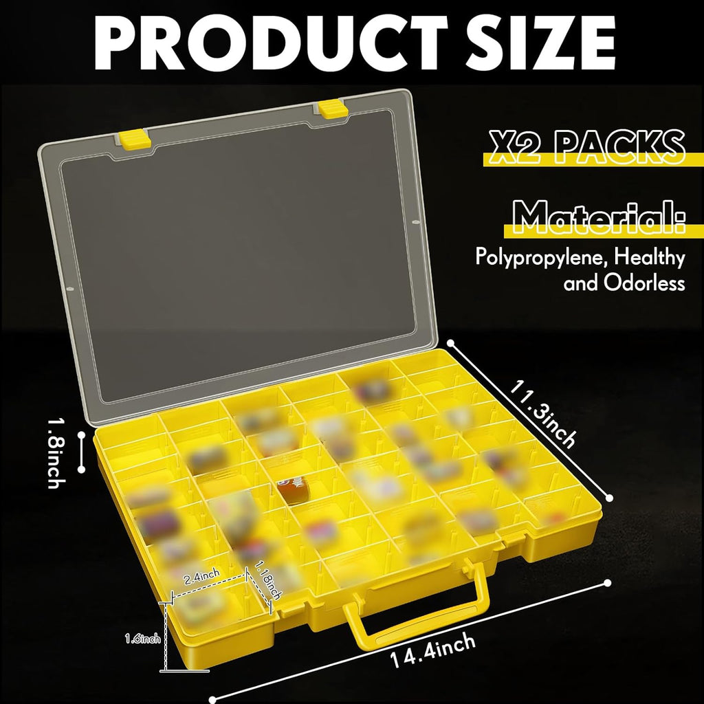 Juexica 2 Pcs Large 48 Grids Plastic Storage Bead Organizer Box, Tackle Box, Compartment Organizer Container with Adjustable Dividers for Jewelry Art Crafts Toys Screw Small Parts(Yellow)