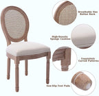 Nrizc Farmhouse Fabric Dining Room Chairs Set of 6, French Chairs with Round Back, Rattan Dining Chair, Oval Side Chair for Dining Room/Kitchen/Restaurant