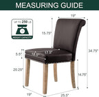 CHUN YI Dining Chairs Set of 2, Faux Leather Upholstered Dining Room Chairs with Nailhead Trim and Wood Legs, Mid Century Modern Parsons Side Chairs for Kitchen, Brown