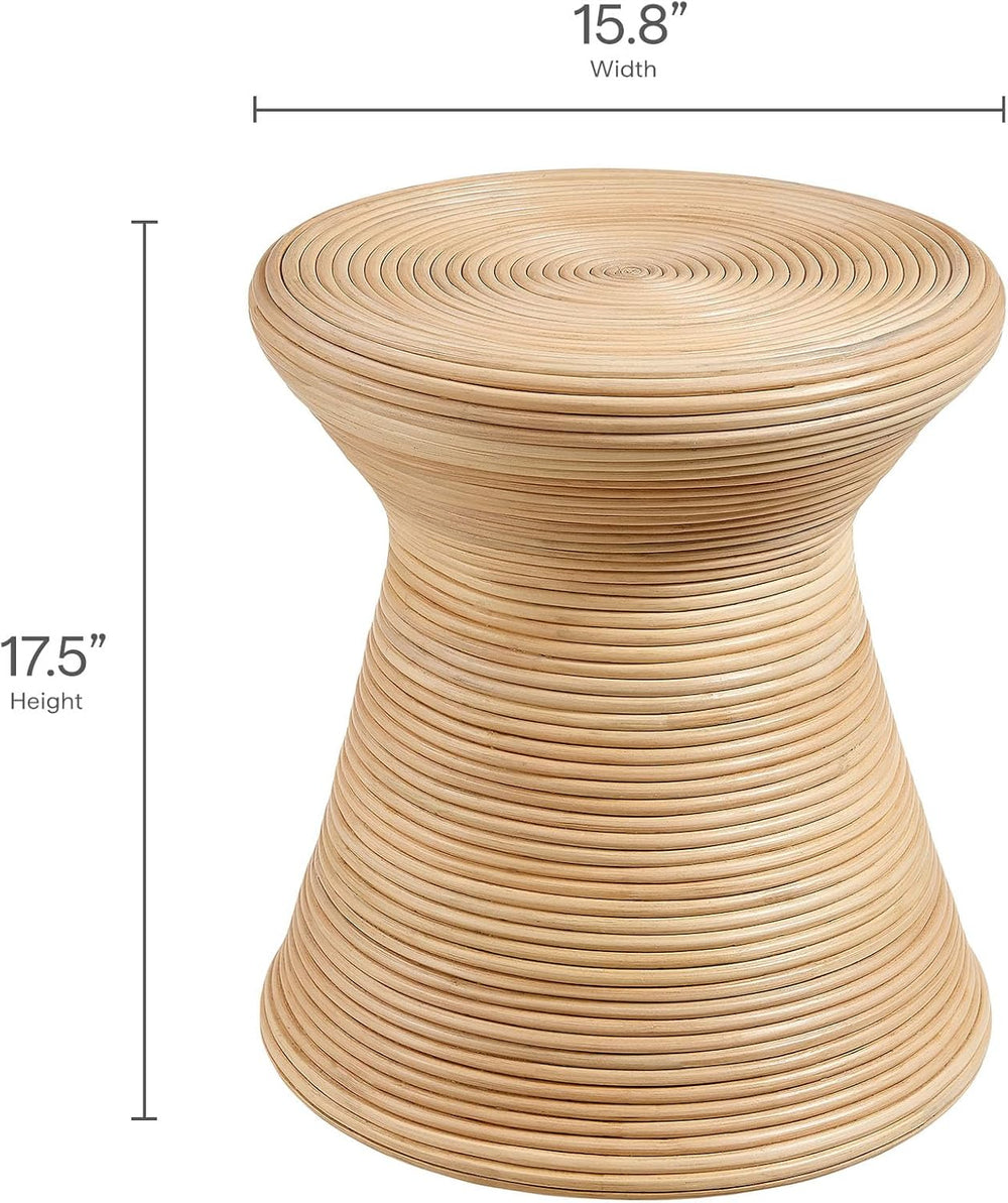 Modway Tavi Natural Rattan Hourglass Round Side Table in Natural – 16 Inch Sm...