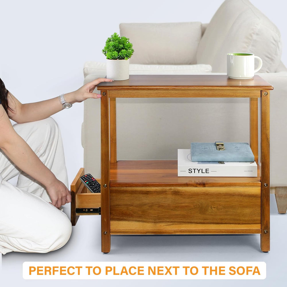 ENKEZI Narrow End Table with Drawer and Shelf – Slim Side Table for Small Spa...