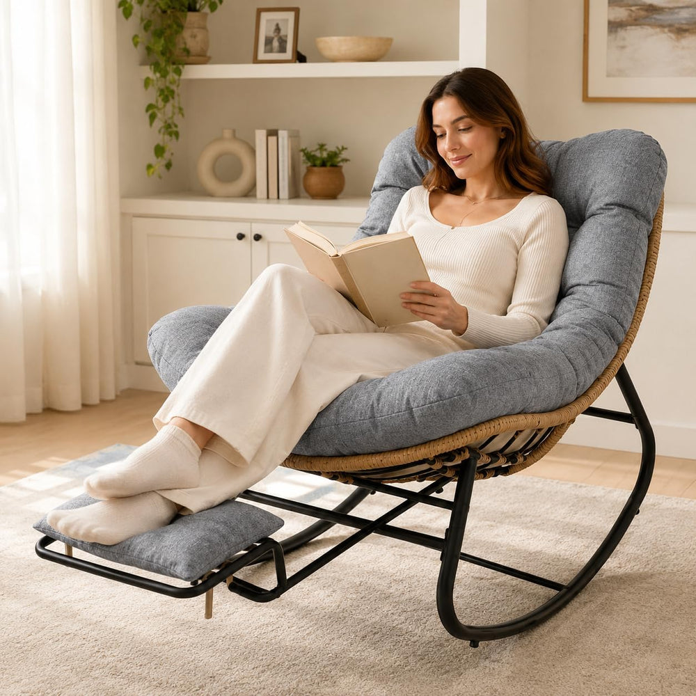 Oversized Rocking Chair with Zero-Gravity Foot Rest & Ottoman, Comfy Loun...