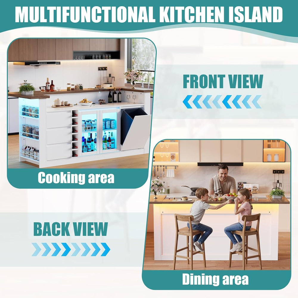 PAKASEPT Kitchen Island with Storage, 86.6" Island Table with LED Light ...