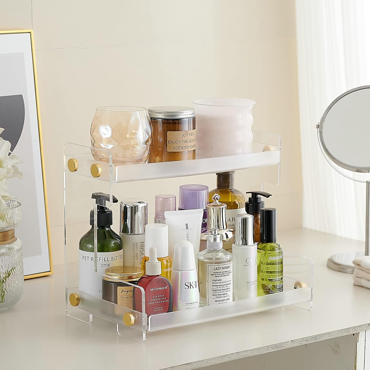 Bathroom Organizer Countertop,2 Tier Bathroom Counter Organizer Kitchen Spice Rack Cosmetic Organizer,Countertop Storage Shelf for Bathroom, Kitchen, Living Room, Bedroom, Dressing Table