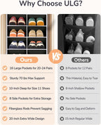 ULG Over The Door Shoe Organizer with 16 Large Pockets, Hanging Shoe Rack for Closet Door, Space Saving Shoe Storage Black