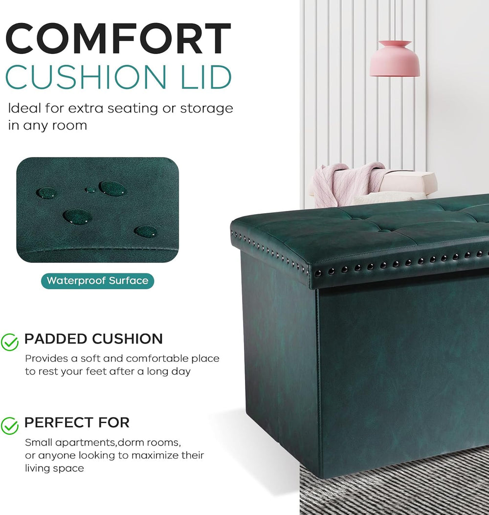 oakvivo Folding Storage Ottoman Bench, Leather Foot Rest Stools with Rivet De...