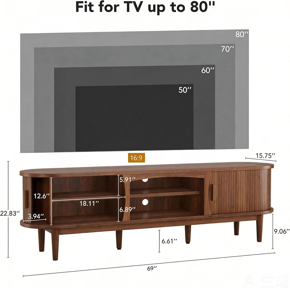 Decofy 69" Fluted TV Stand for TVs Up to 80" with Charging Station,...