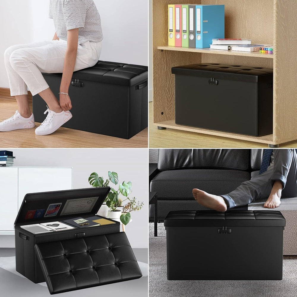 ENGPOW Storage Ottoman Bench,Fireproof Folding Bench with Lock,30 Inches Fire...