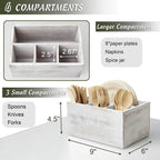 DRASTAR Silverware Caddy, Wooden Utensil Holder, Picnic Cutlery Holder, Whitewashed Silverware Holder, Plastic Silverware Caddy for Party, Countertop, Camping
