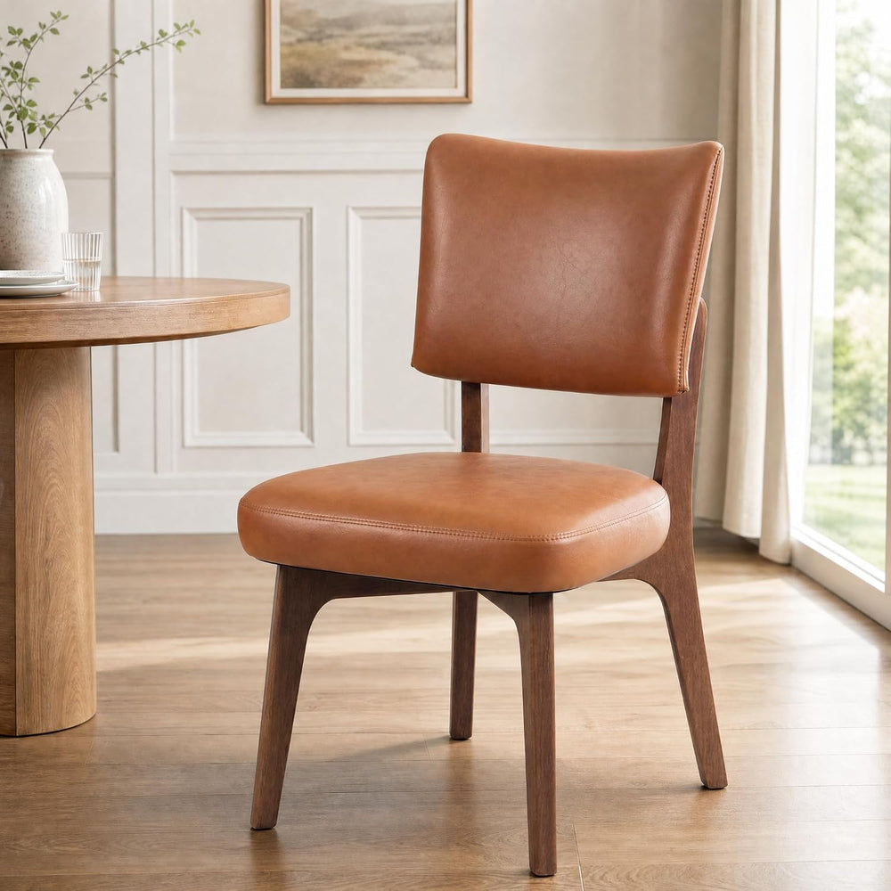 YOUNIKE Wooden Dining Chair, Faux Leather Upholstered Dining Room Chair Kitch...