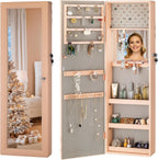 LUXFURNI Jewelry Armoire Organizer, Wall/Door Mounted Cabinet with Full Length Mirror (Peach)