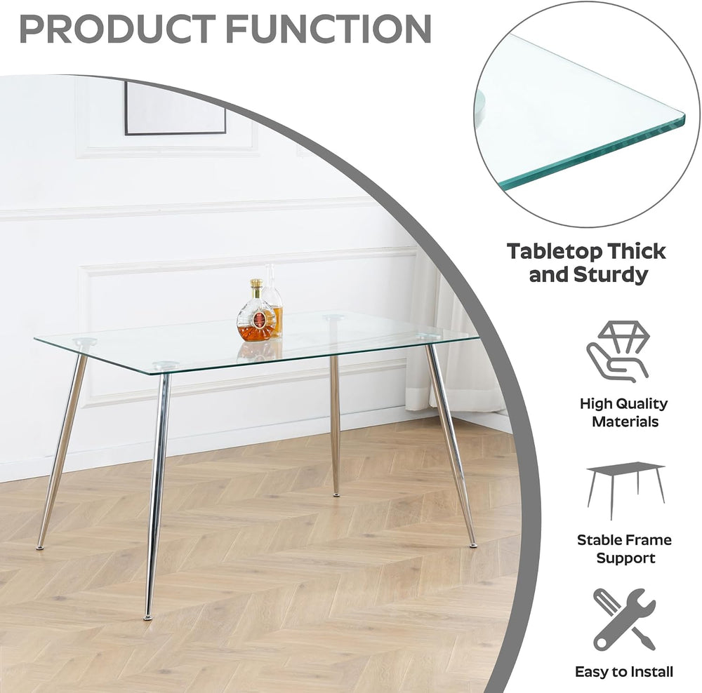 63" Modern 5-Piece Dining Table Set for 4 Rectangular Glass Table with 4...