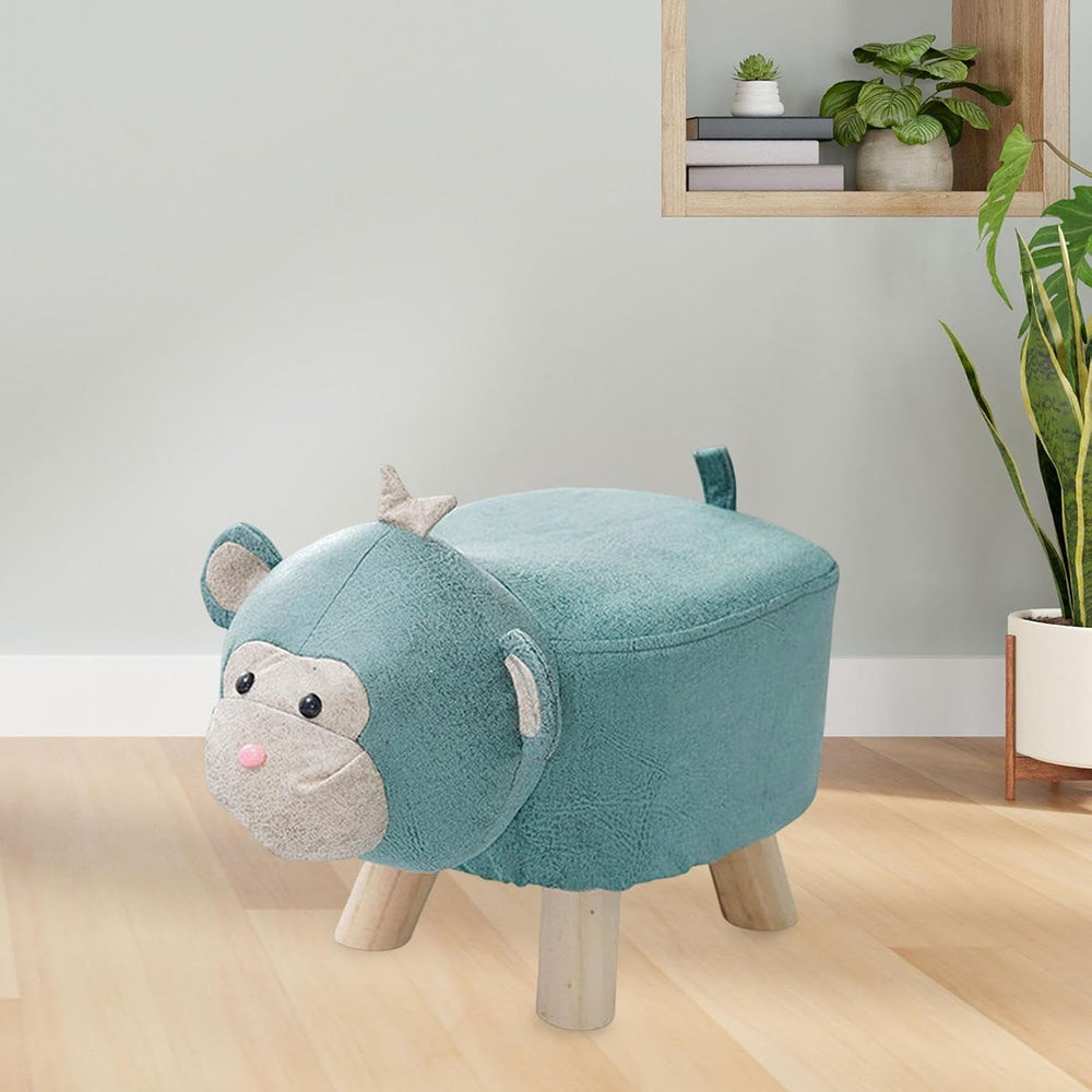 Wooden Animal Footstool Ottoman for Home Decor, Blue Monkey